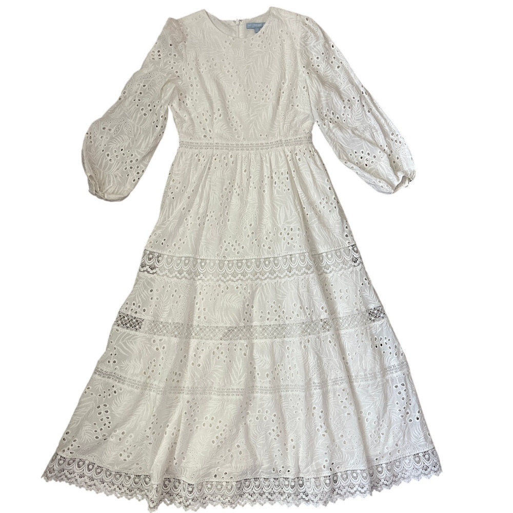Antonio Melani Born On Fifth Adenorah Bright White Eyelet Maxi Dress Size 6 - Picture 7 of 12